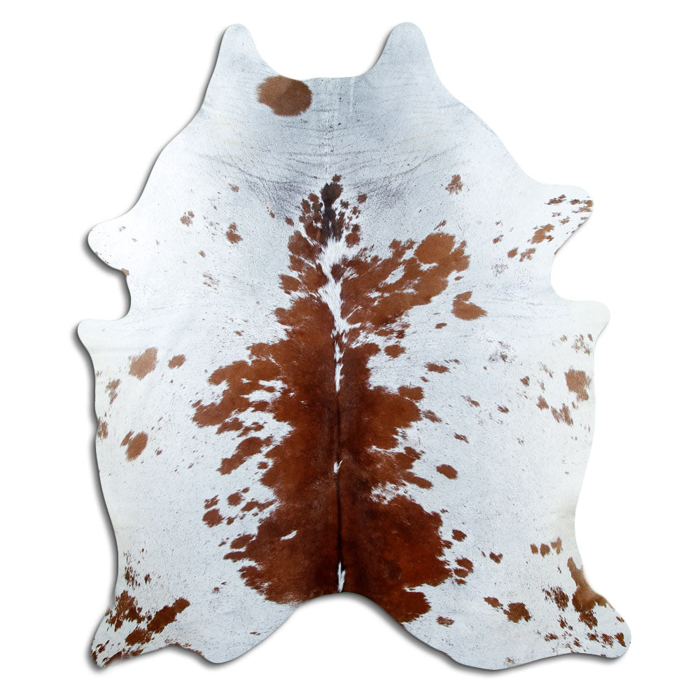 Salt and pepper cowhide rug of about 220 × 180 cm, seen from above: the exact hide you receive