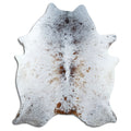 Salt and pepper cowhide rug of about 220 × 180 cm, seen from above: the exact hide you receive