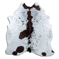 Salt and pepper cowhide rug of about 210 × 190 cm, seen from above: the exact hide you receive