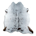 Salt and pepper cowhide rug of about 210 × 200 cm, seen from above: the exact hide you receive