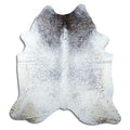 Salt and pepper cowhide rug of about 230 × 210 cm, seen from above: the exact hide you receive