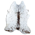 Salt and pepper cowhide rug of about 220 × 180 cm, seen from above: the exact hide you receive