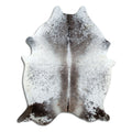 Salt and pepper cowhide rug of about 210 × 160 cm, seen from above: the exact hide you receive