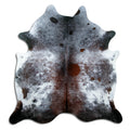Salt and pepper cowhide rug of about 220 × 210 cm, seen from above: the exact hide you receive