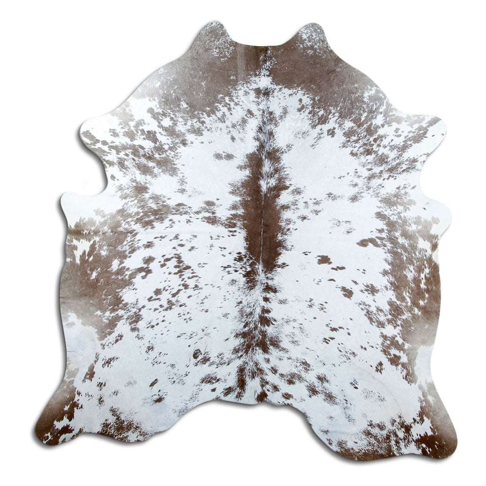 Salt and pepper cowhide rug of about 200 × 190 cm, seen from above: the exact hide you receive