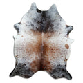 Salt and pepper cowhide rug of about 230 × 190 cm, seen from above: the exact hide you receive