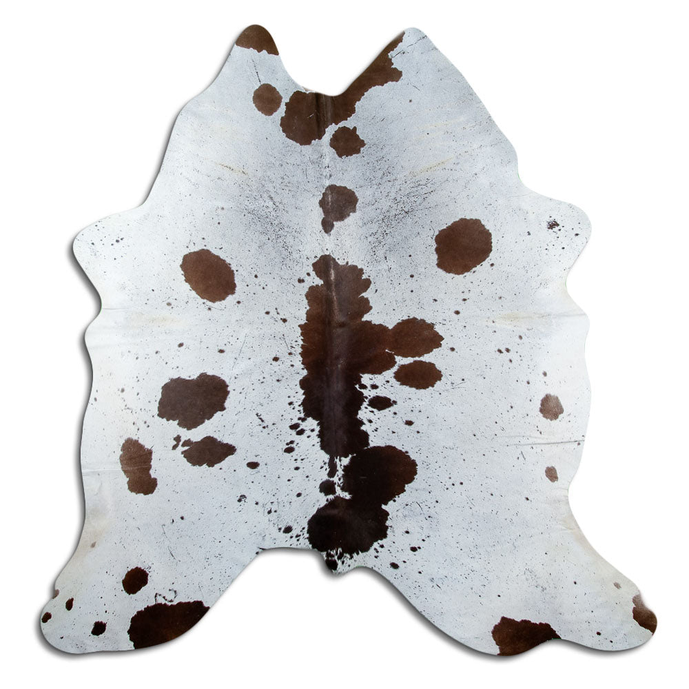 Salt and pepper cowhide rug of about 210 × 210 cm, seen from above: the exact hide you receive