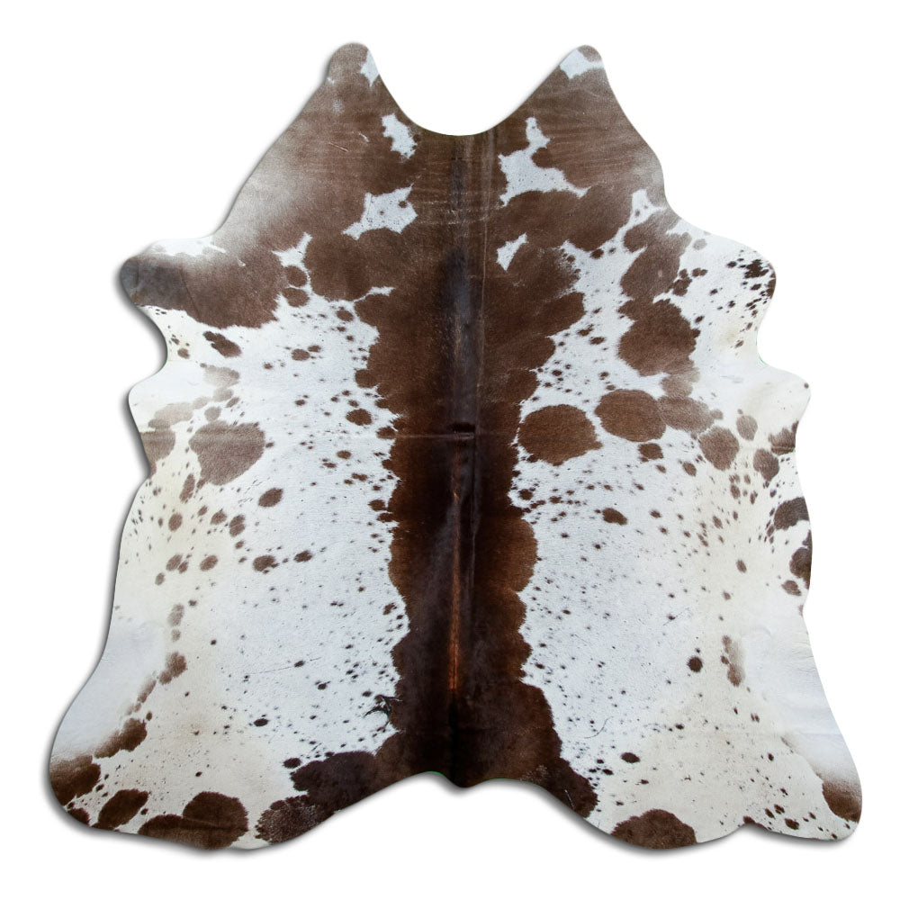 Salt and pepper cowhide rug of about 200 × 200 cm, seen from above: the exact hide you receive