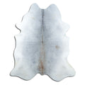 Tan and grey cowhide rug of about 230 × 190 cm, seen from above: the exact hide you receive