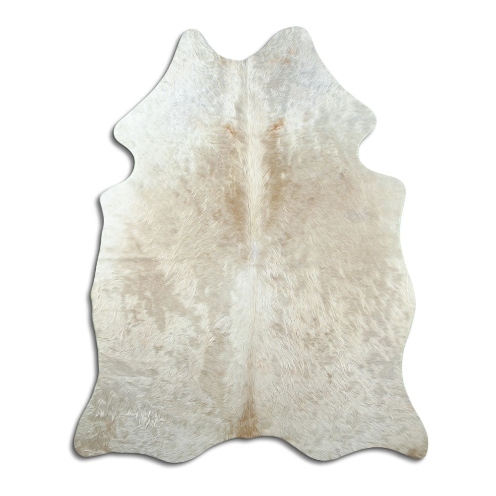 Brown cowhide rug of about 190 × 150 cm, seen from above: the exact hide you receive