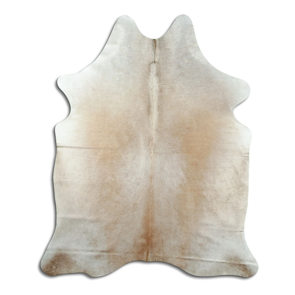 Brown cowhide rug of about 200 × 160 cm, seen from above: the exact hide you receive