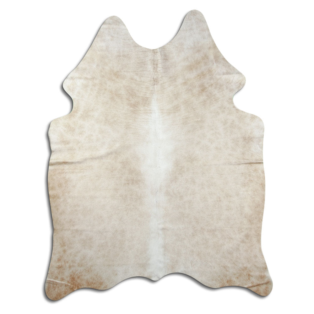 Brown cowhide rug of about 190 × 150 cm, seen from above: the exact hide you receive
