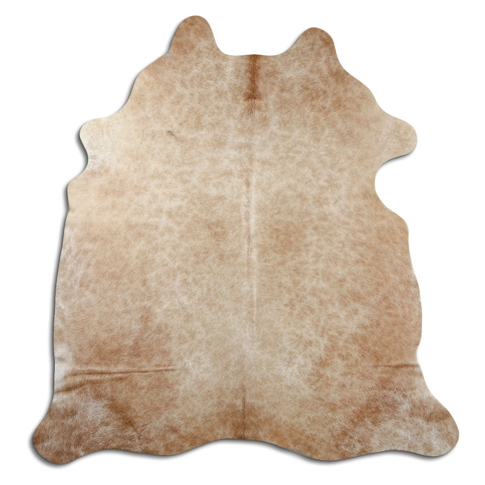 Brown cowhide rug of about 200 × 190 cm, seen from above: the exact hide you receive