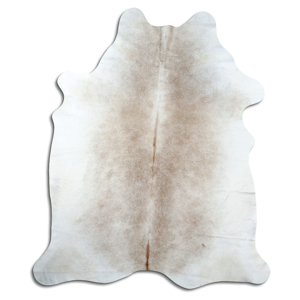Brown cowhide rug of about 220 × 190 cm, seen from above: the exact hide you receive