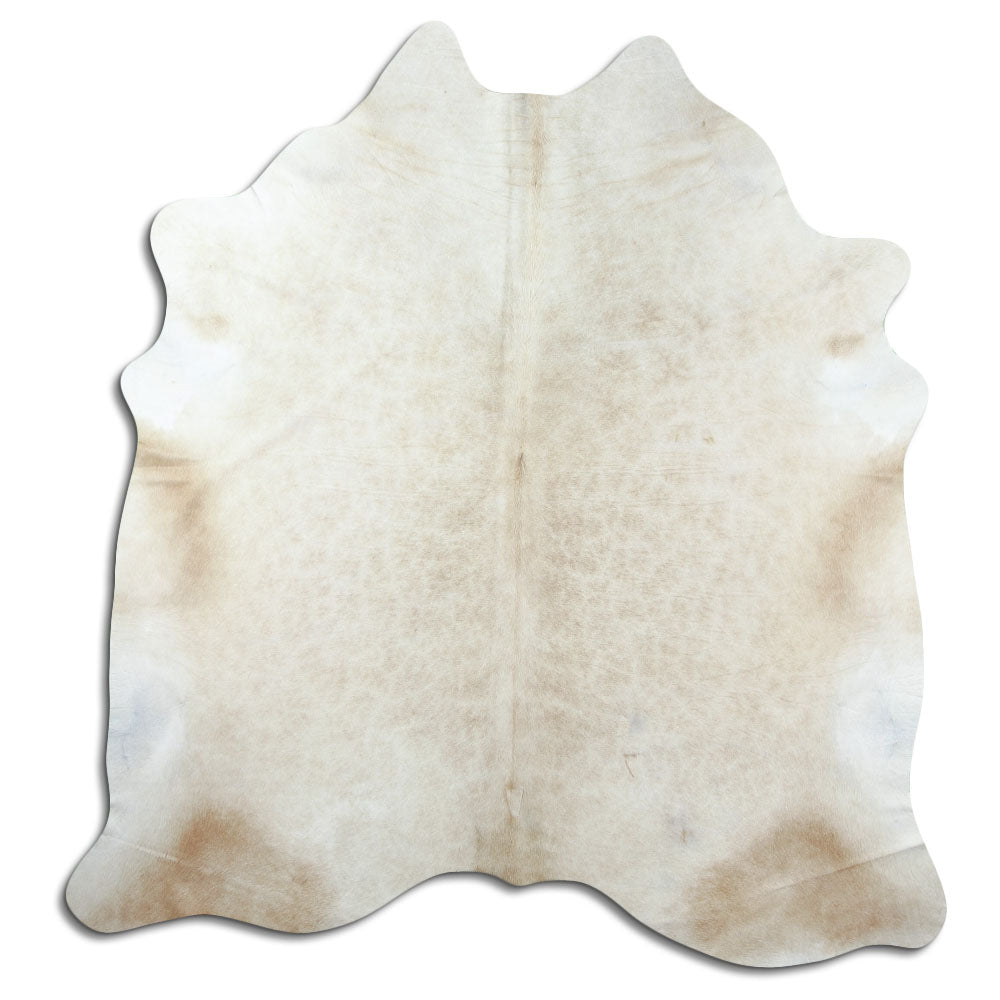 Brown cowhide rug of about 210 × 200 cm, seen from above: the exact hide you receive
