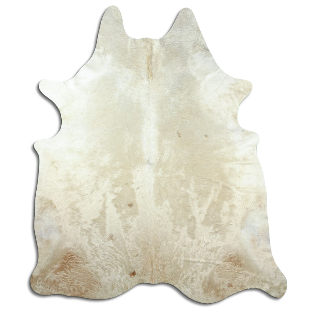 Brown cowhide rug of about 230 × 200 cm, seen from above: the exact hide you receive
