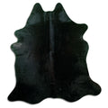 Black cowhide rug of about 170 × 150 cm, seen from above: the exact hide you receive
