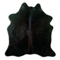 Black cowhide rug of about 180 × 170 cm, seen from above: the exact hide you receive