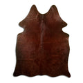 Brown cowhide rug of about 180 × 140 cm, seen from above: the exact hide you receive
