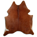 Brown cowhide rug of about 200 × 170 cm, seen from above: the exact hide you receive