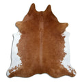 Brown cowhide rug of about 210 × 190 cm, seen from above: the exact hide you receive