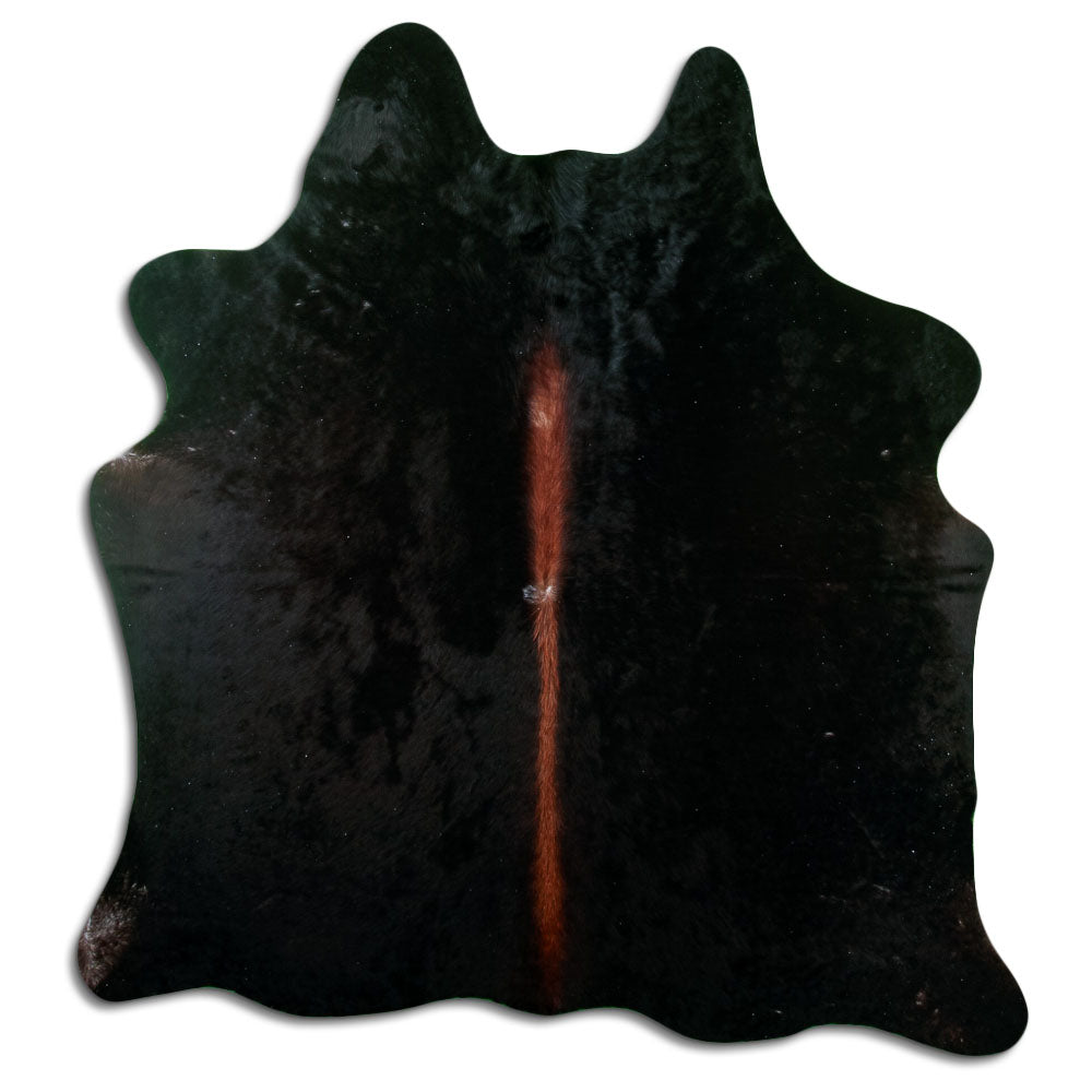 Brown cowhide rug of about 180 × 160 cm, seen from above: the exact hide you receive