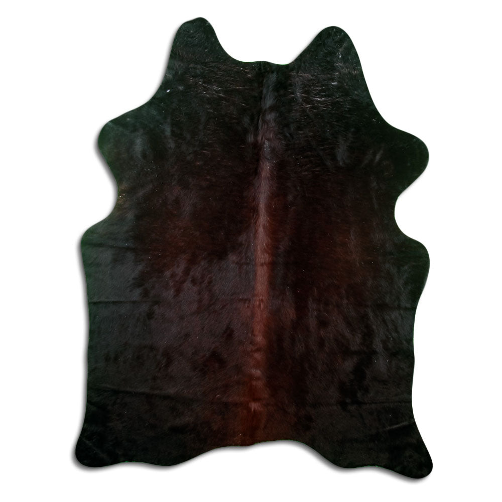 Brown cowhide rug of about 180 × 140 cm, seen from above: the exact hide you receive