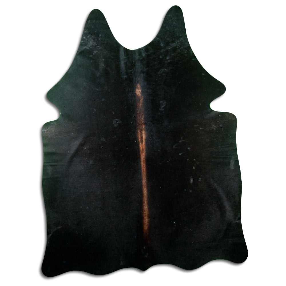 Brown cowhide rug of about 200 × 150 cm, seen from above: the exact hide you receive