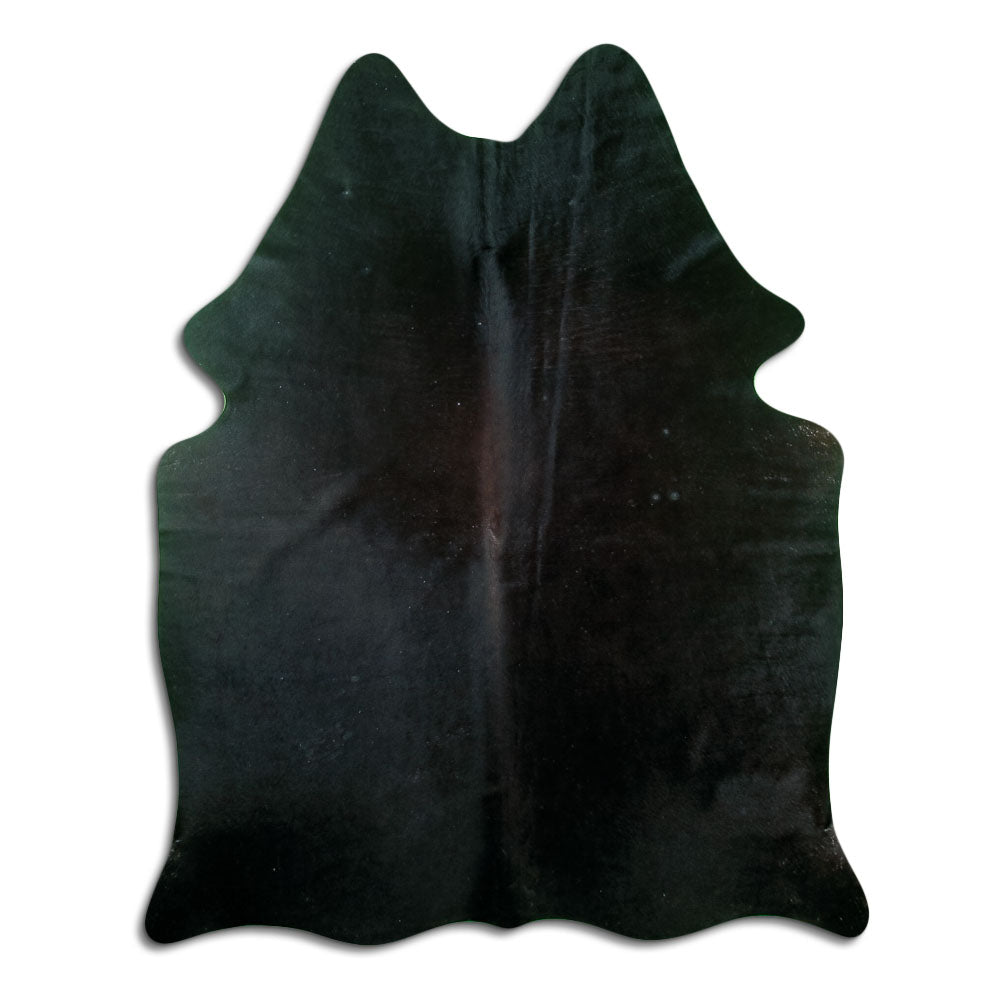 Brown cowhide rug of about 180 × 140 cm, seen from above: the exact hide you receive