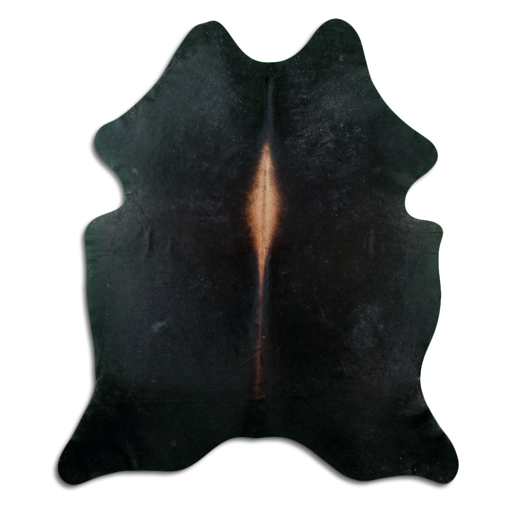 Brown cowhide rug of about 200 × 170 cm, seen from above: the exact hide you receive