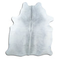 Grey cowhide rug of about 190 × 170 cm, seen from above: the exact hide you receive