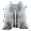 Grey cowhide rug of about 160 × 150 cm, seen from above: the exact hide you receive