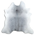 Grey cowhide rug of about 190 × 190 cm, seen from above: the exact hide you receive
