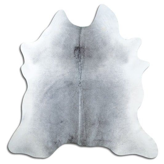 Grey cowhide rug of about 190 × 190 cm, seen from above: the exact hide you receive