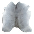 Grey cowhide rug of about 170 × 170 cm, seen from above: the exact hide you receive