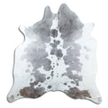 Grey cowhide rug of about 170 × 170 cm, seen from above: the exact hide you receive