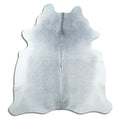 Grey cowhide rug of about 190 × 180 cm, seen from above: the exact hide you receive