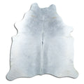 Grey cowhide rug of about 210 × 200 cm, seen from above: the exact hide you receive