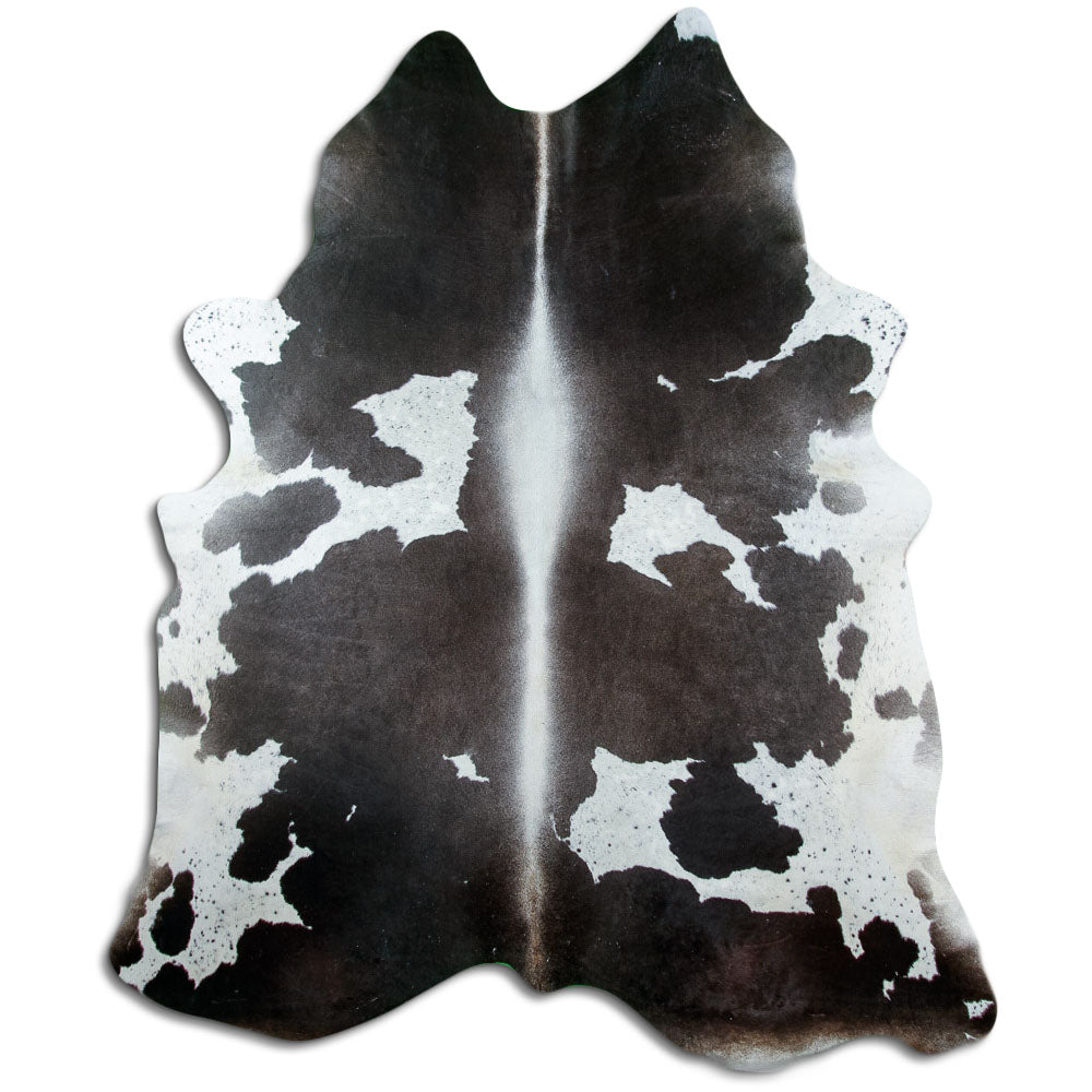 Grey cowhide rug of about 240 × 200 cm, seen from above: the exact hide you receive