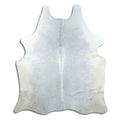 Grey cowhide rug of about 210 × 180 cm, seen from above: the exact hide you receive