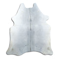 Grey cowhide rug of about 210 × 190 cm, seen from above: the exact hide you receive