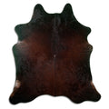 Brown cowhide rug of about 190 × 170 cm, seen from above: the exact hide you receive