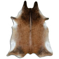 Brown cowhide rug of about 240 × 190 cm, seen from above: the exact hide you receive