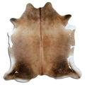 Brown cowhide rug of about 190 × 190 cm, seen from above: the exact hide you receive