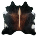 Brown cowhide rug of about 200 × 200 cm, seen from above: the exact hide you receive
