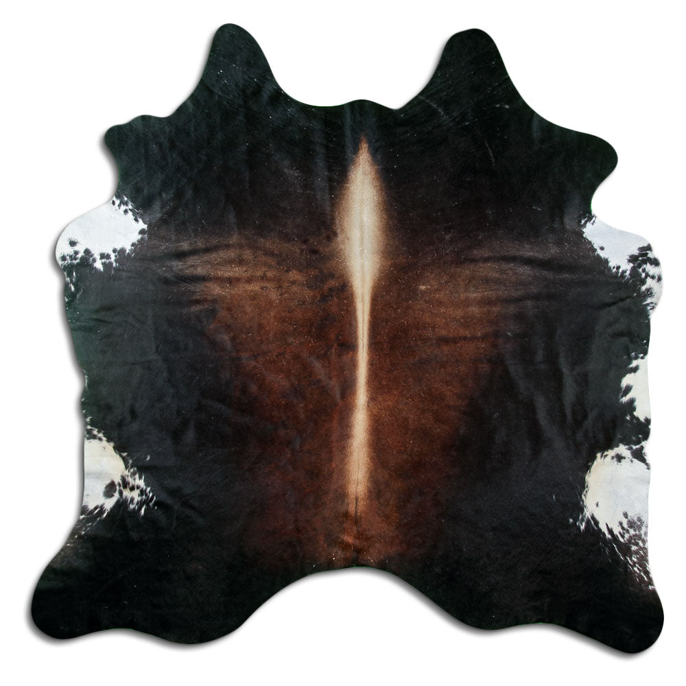 Brown cowhide rug of about 200 × 200 cm, seen from above: the exact hide you receive