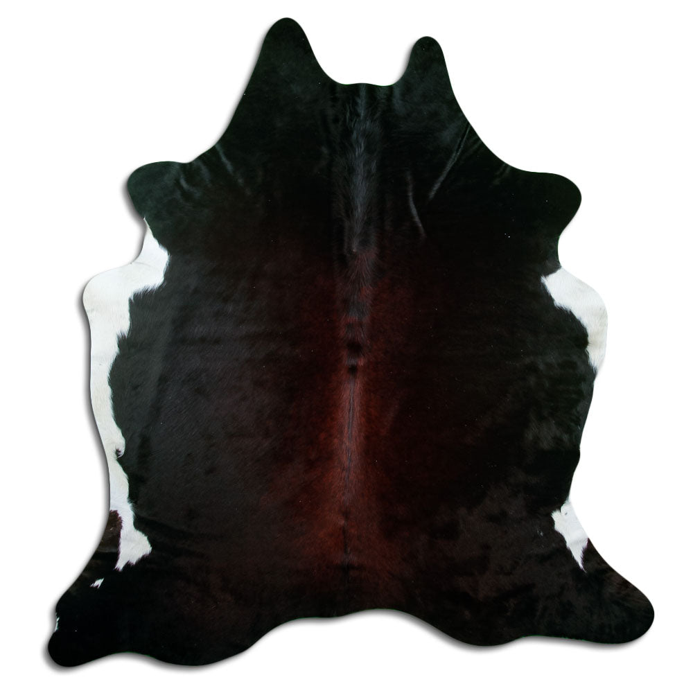 Brown cowhide rug of about 190 × 180 cm, seen from above: the exact hide you receive