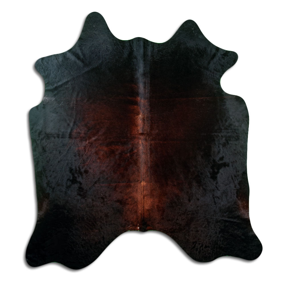 Brown cowhide rug of about 200 × 190 cm, seen from above: the exact hide you receive