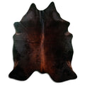 Brown cowhide rug of about 200 × 170 cm, seen from above: the exact hide you receive