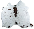 Tricolour cowhide rug of about 160 × 190 cm, seen from above: the exact hide you receive